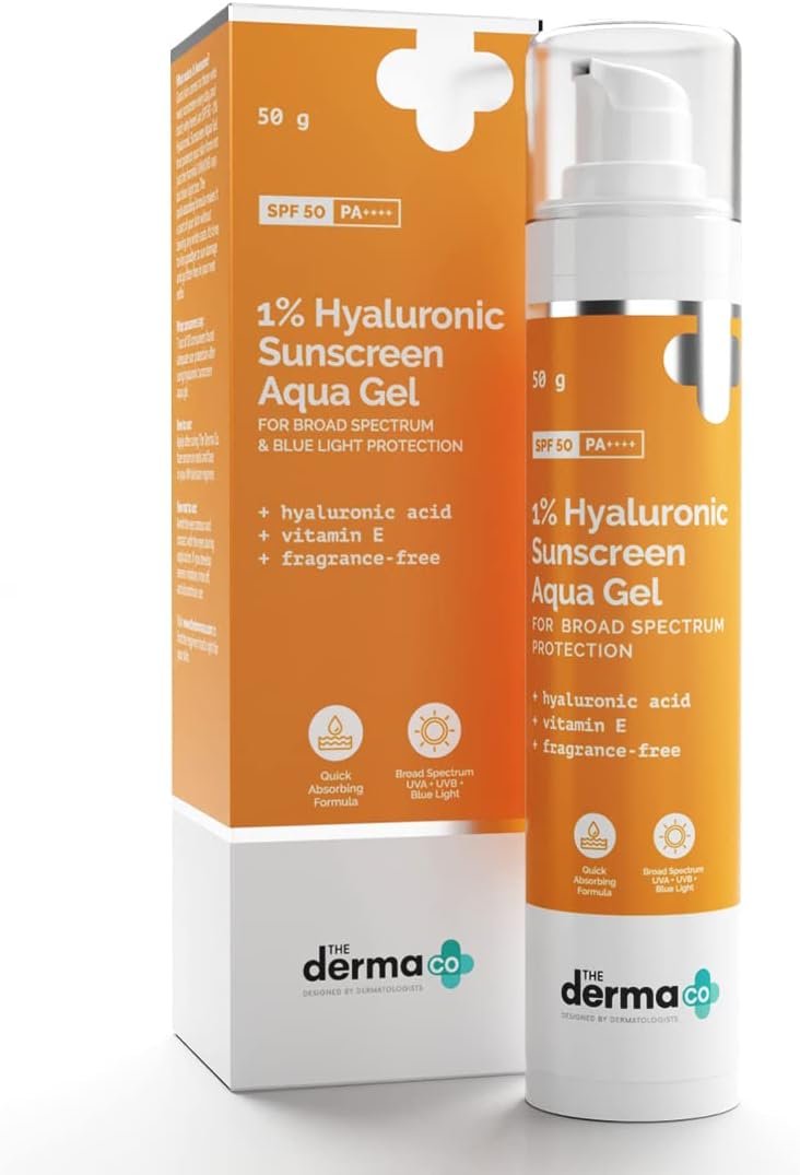 The Derma Co 1% Hyaluronic Sunscreen Aqua Ultra Light Gel with SPF 50 PA++++ For Broad Spectrum, UV A, UV B & Blue Light Protection – 50g(dermaco)