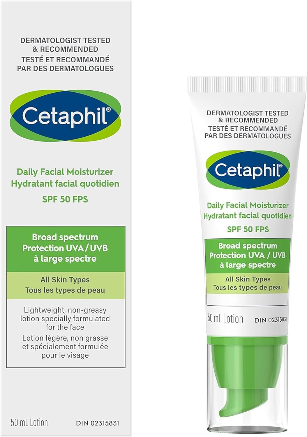 Cetaphil Daily Facial Moisturizer with Sunscreen, SPF 50 , 1.7 Fluid Ounce – Packaging May Vary