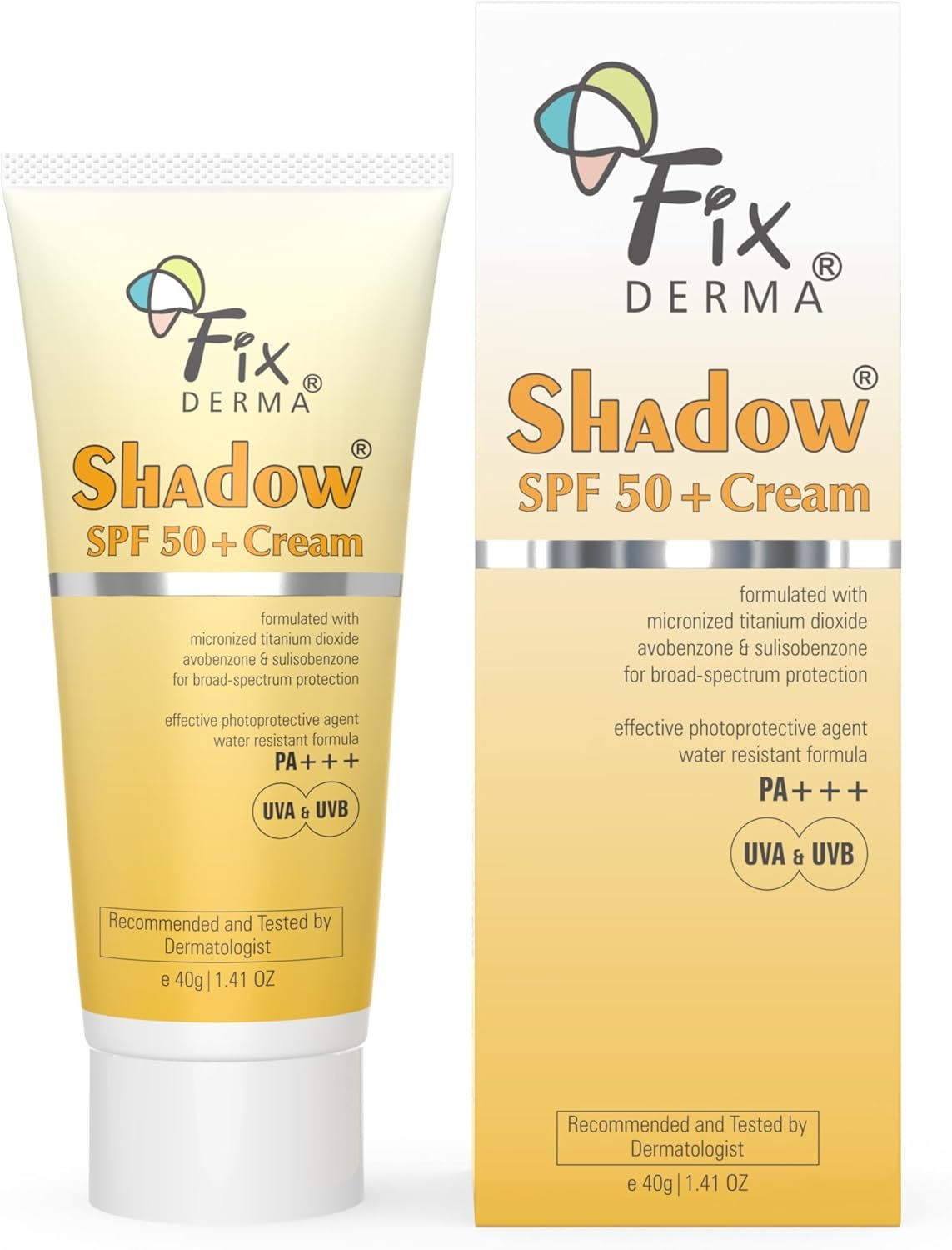 Fixderma Shadow Sunscreen SPF 50+ Cream | Sunscreen for Dry Skin | Sunscreen for UVA & UVB Protection | Non Greasy & Water Resistant – 40 gm