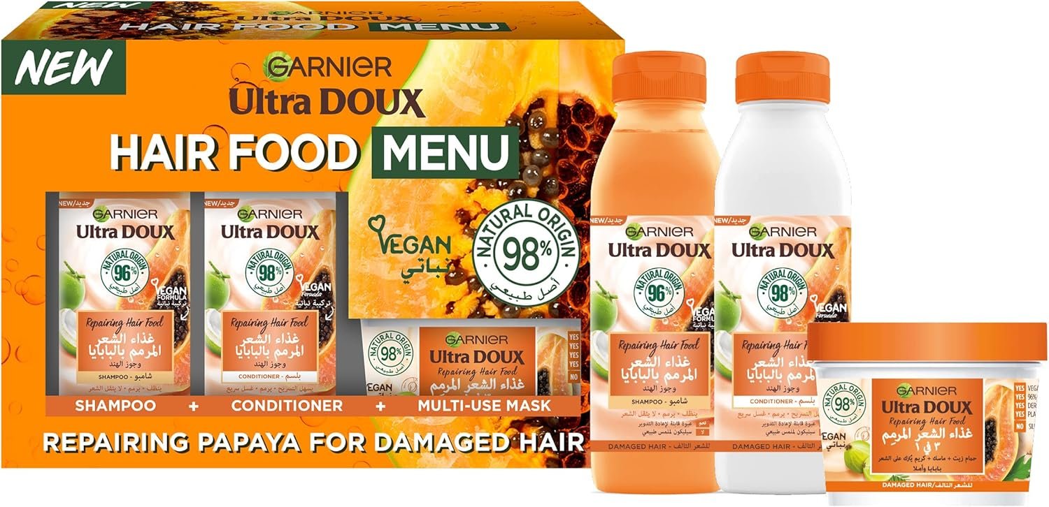 Garnier Ultra Doux Repairing Papaya Hair Food 3 Step Rountine