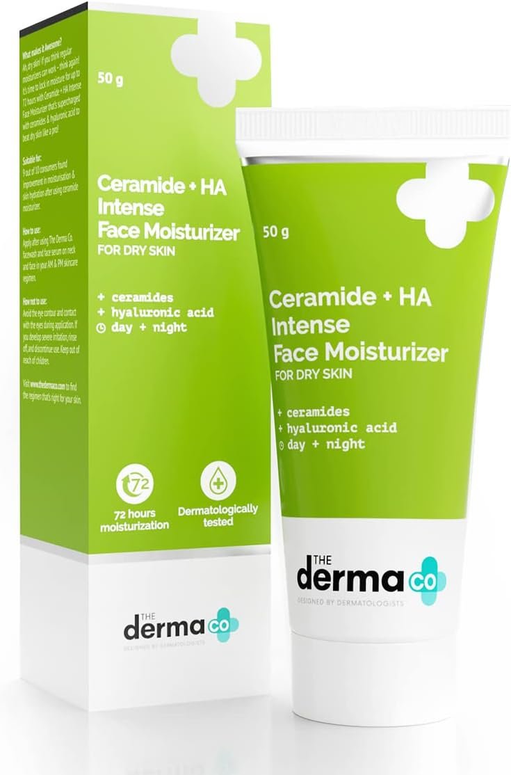 The Derma Co Ceramide + HA Intense Moisturizer with Hyaluronic Acid for Dry Skin Repairs Dry & Dull Skin | Locks In Moisture