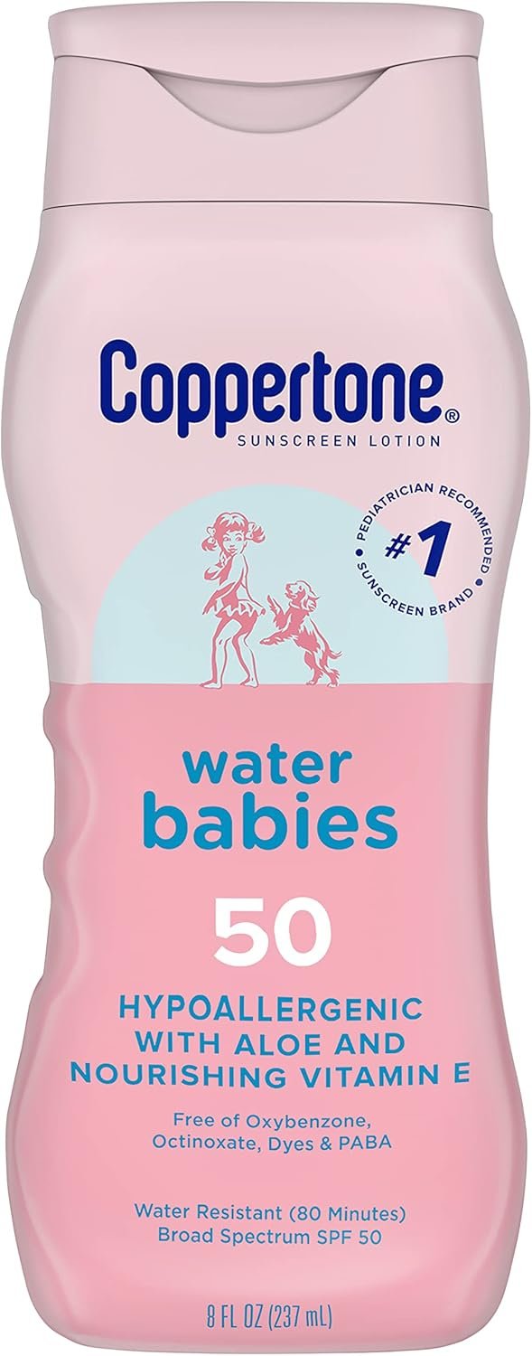 Coppertone WaterBabies Sunscreen Lotion Broad Spectrum SPF 50 (8 Fluid Ounce) (Packaging may vary)