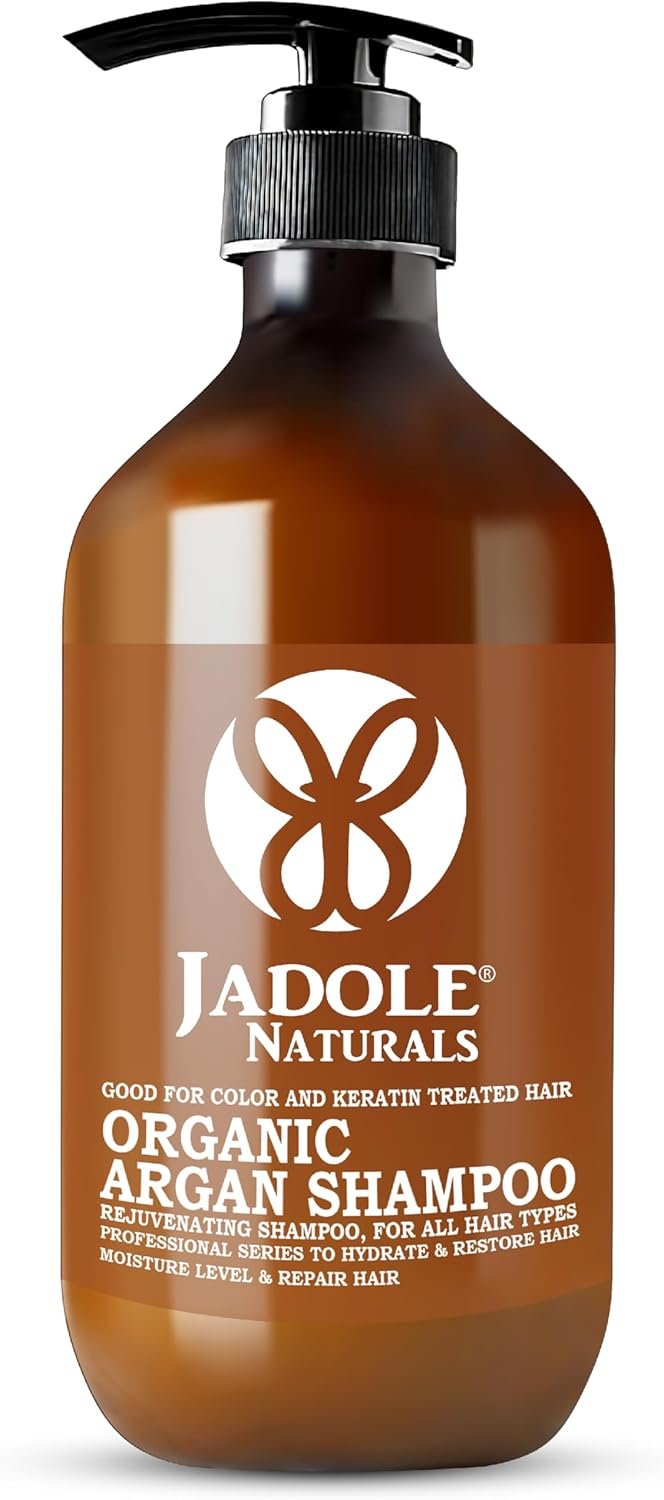 Jadole Naturals Organic Argan Shampoo – 473ml | Improve Scalp Health, Hair Volume, Moisturize, Nourish, Revitalize & Strength Hair, Destresses, Smoothens Rough and Dry Hair, Split Ends | Sulphate Free