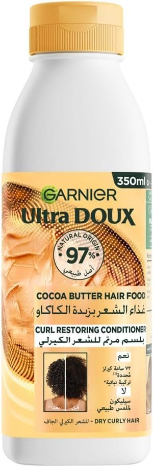 Garnier Ultra Doux Hair Food Curls Restoring Cocoa Butter Hair Food Conditioner for Dry Curly Hair 350ML