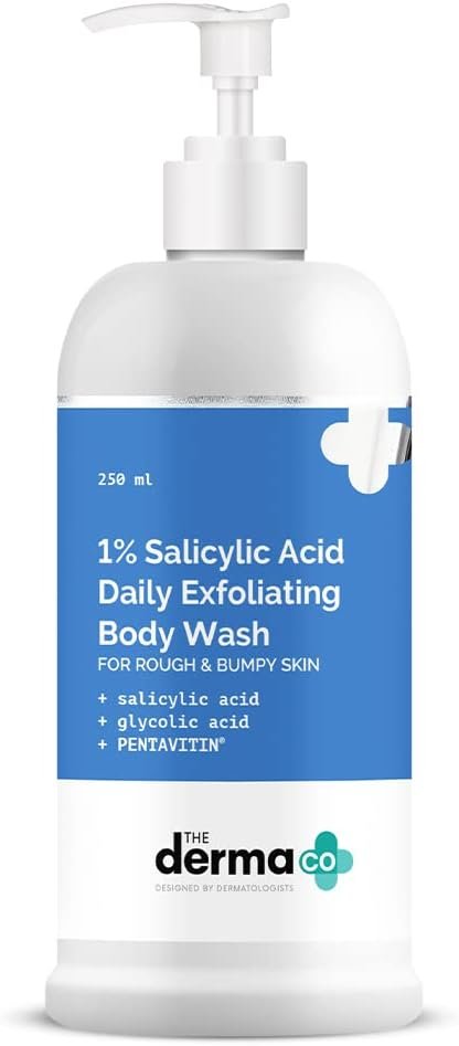 The Derma Co 1% Salicylic Acid Daily Exfoliating Body Wash with Salicylic Acid, Glycolic Acid & PENTAVITIN® – 250ml | | Helps to Prevent Body Acne & Cleanse Skin