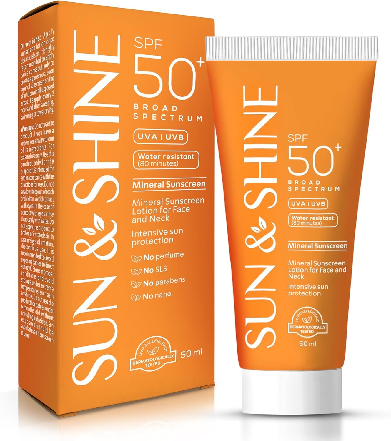 Sun&Shine 100% mineral sunscreen zinc oxide for Sensitive Skin: SPF50+ Broad Spectrum UVA UVB, Face sunscreen lotionreef safe, fragrance free 1.7 Oz