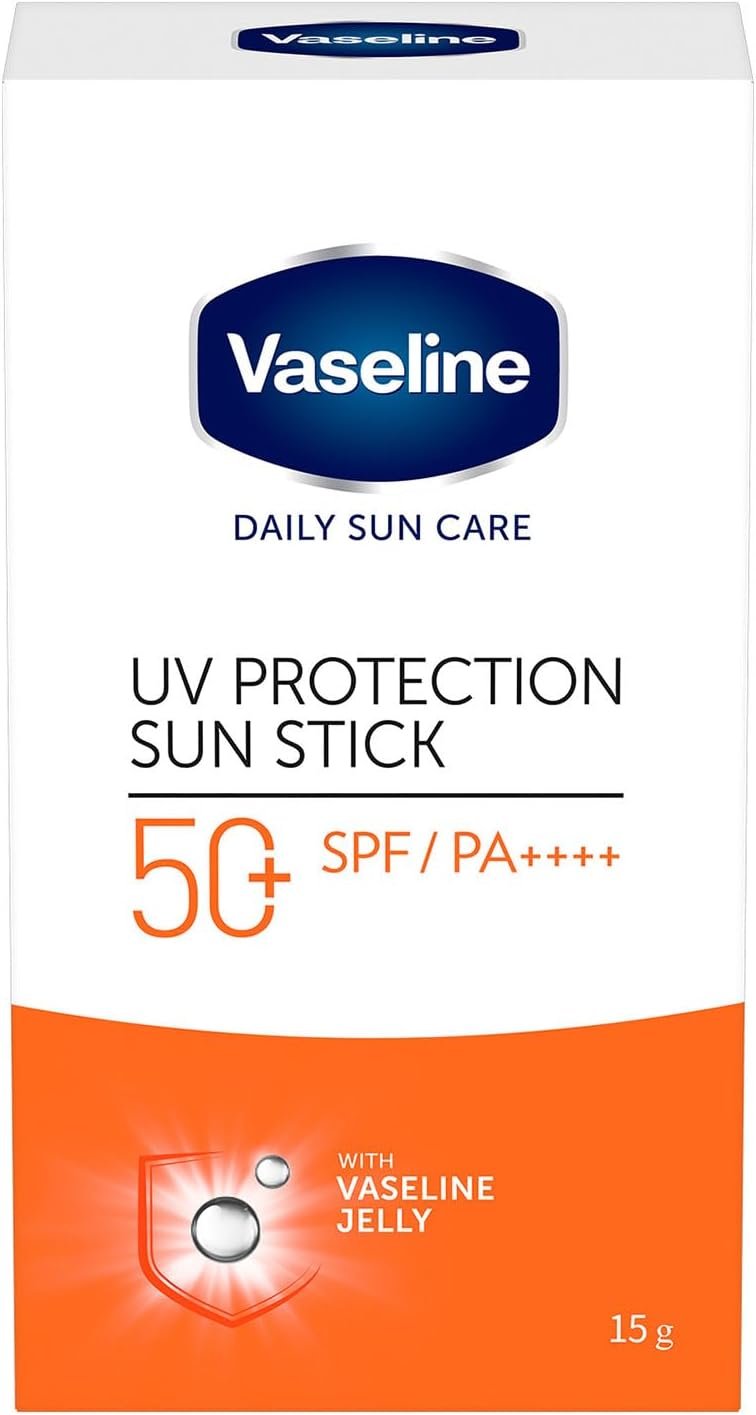 Vaseline UV Protection Sun Stick With SPF 50| Lightweight Sun Protection Sunscreen with Vaseline Jelly| Non-Sticky & Matte Finish Formula Brightens & Moisturizes Skin| 15 gm