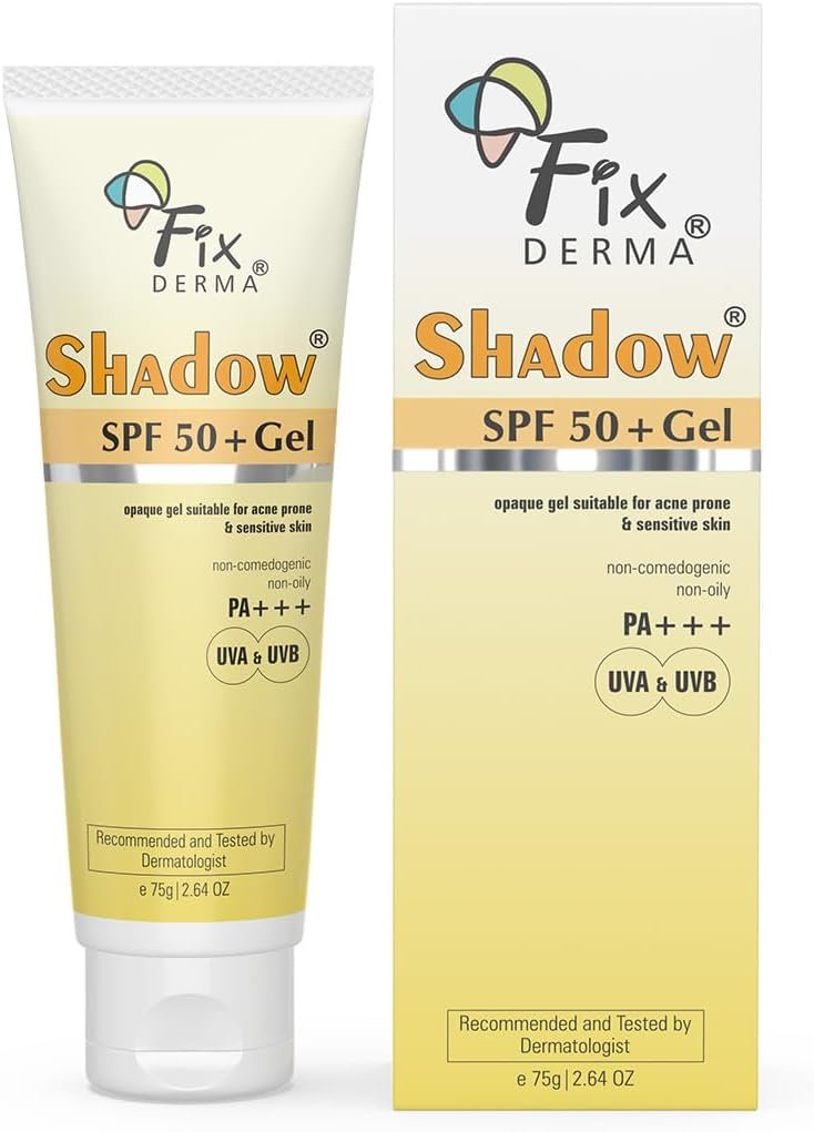 FIXDERMA Shadow Sunscreen UV Spf 50+ Gel For Oily Skin, Body & Face, Broad Spectrum For Uva & Uvb Protection For Unisex, Non Greasy & Water Resistant, 75g