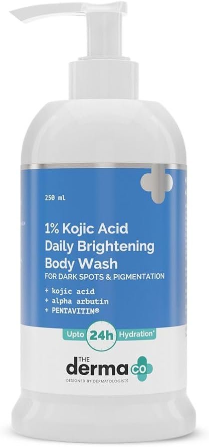 The Derma Co. 1% Kojic Acid Daily Brightening Body Wash with Alpha-Arbutin & Pentavitin, Reduces Dark Spots, Acne Marks & Hyperpigmentation | Hydrating & Smoothing Skin Body Cleanser, 250ml
