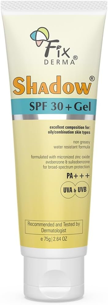 Fixderma Shadow Sunscreen SPF 30+ Gel PA+++ | for Oily Skin SPF 30 | Sunscreen for Body & Face | Broad Spectrum Sunscreen for UVA & UVB Protection – Women & Men | Non Greasy & Water Resistant – 75gm