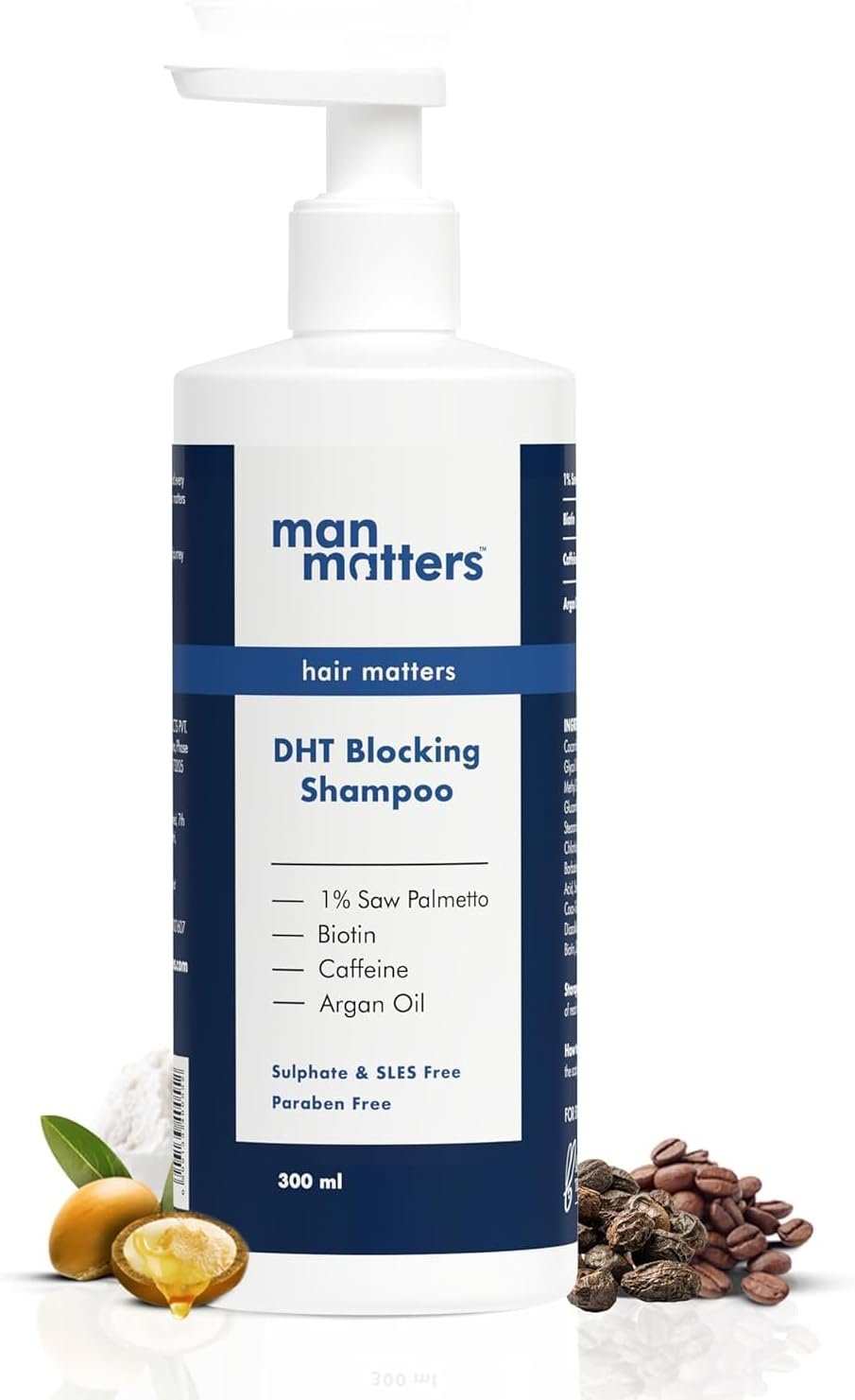 Man Matters Anti Hair Fall Shampoo For Men I Biotin, Argan Oil & Caffeine | Sulphate & Paraben Free I Double DHT Blocking I Co-curated by Dermatologists| Nourishes Hair & Cleanses Scalp I 200 ml