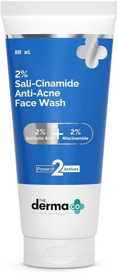 The Derma Co Sali-Cinamide Face Wash with 2% Salicylic Acid & 2% Niacinamide for Acne, Pimples & Marks, Oil-Control Cleanser for Oily, Acne-Prone, Normal, Dry & Combination Skin, For Men & Women, 80ml