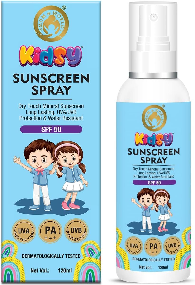 Mom & World Mineral Based Kids Sunscreen Spray SPF 50, Water Resistant, UVA/UVB PA+++, 120ml
